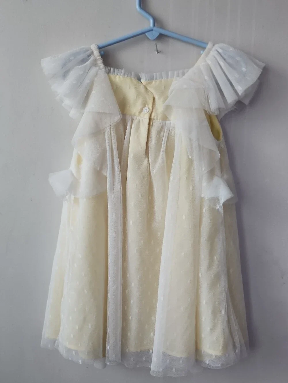 Biscotti Pale Yellow and White Floral Tulle Dress. New Without Tag